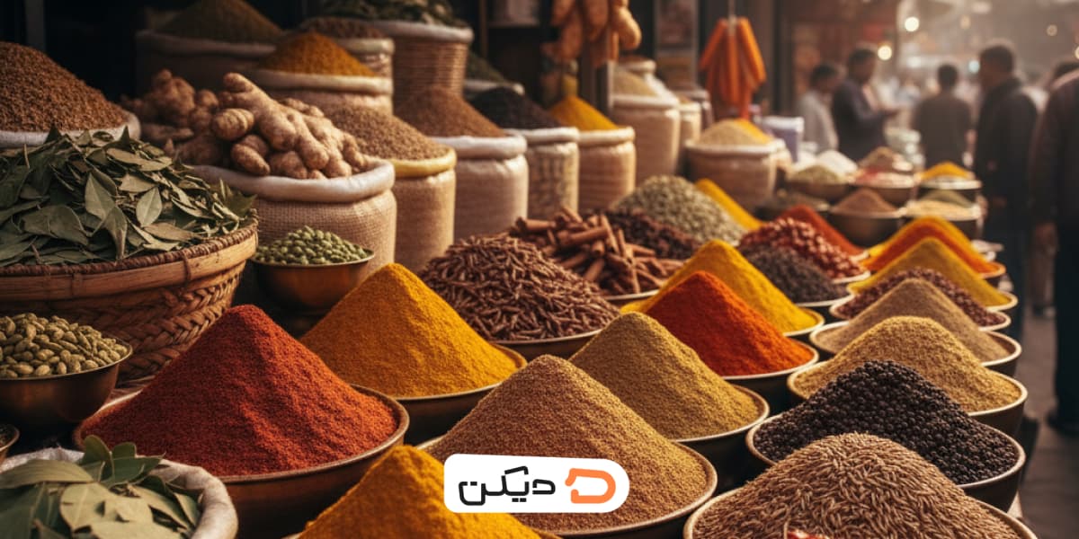غرفه ادویه‌های خاص هندی و پاکستانی در بازار بلوکان چابهار.