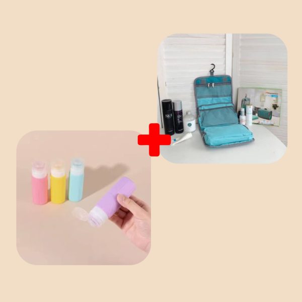 پک (کیف آرایشی آویز مسافرتی + پک ۴تایی آرایشی بهداشتی)