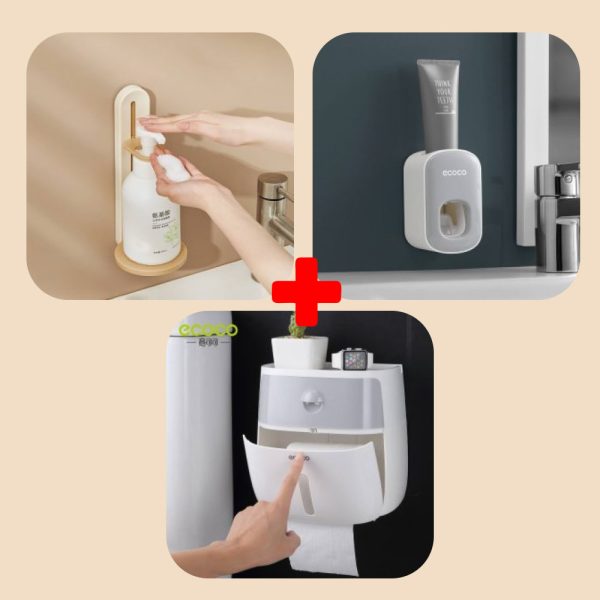 پک (جا خمیر دندان + استند دیواری پمپ مایع + جا دستمالی)