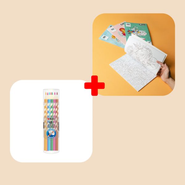 پک (کتاب رنگ‌آمیزی + مداد رنگی ۱۸ رنگ)
